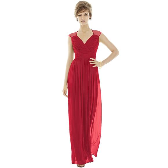 NEW Alfred Sung Size 2 Chiffon Knit Cap Sleeve V-Neck Maxi Dress $231 msrp J3-18 - Picture 12 of 12